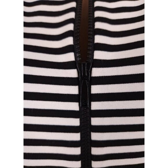 Lafayette 148 Short Sleeve Striped Zip Front Top Size Small Black White $298US - Picture 5 of 8